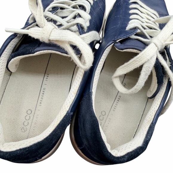 ECCO Men’s Navy Leather Sneakers 8/8.5 US 42 EU Casual Comfort Shoes - Picture 12 of 12